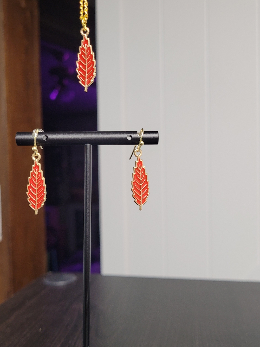 Hand Crafted Red and Gold Leaf Drop Earrings - Women Jewelry